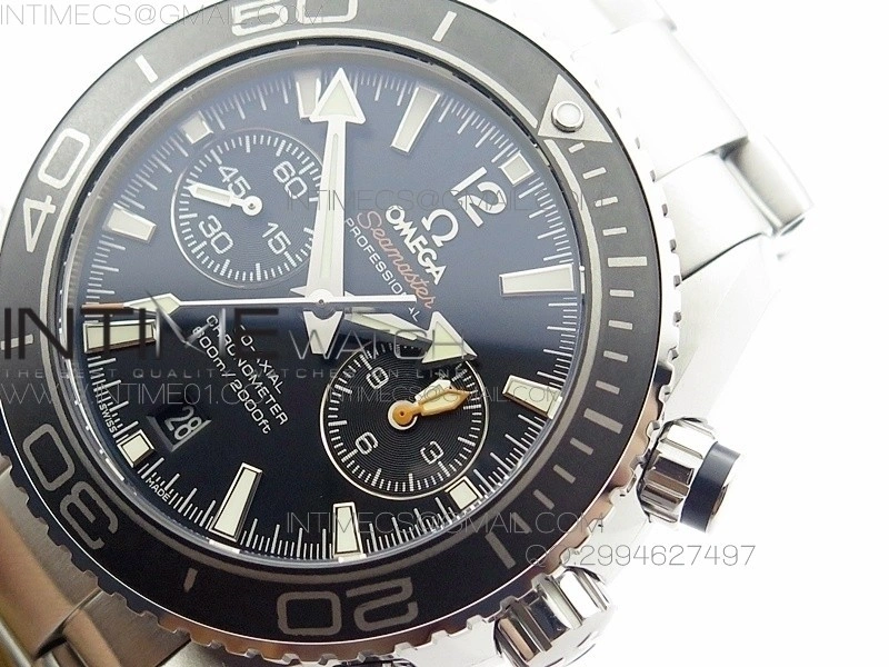 Planet Ocean Master Chronometer Chrono SS OM 1:1 Best Edition Black Dial Silver Numeral on SS Bracelet A9300