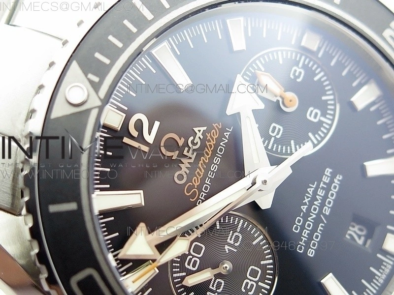 Planet Ocean Master Chronometer Chrono SS OM 1:1 Best Edition Black Dial Silver Numeral on SS Bracelet A9300