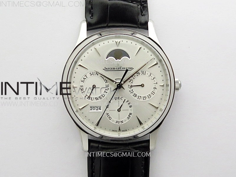 Master Ultra Thin Perpetual Calendar SS J Factory Best Edition Silver Dial on Black Leather Strap A868