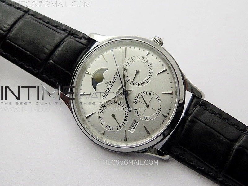 Master Ultra Thin Perpetual Calendar SS J Factory Best Edition Silver Dial on Black Leather Strap A868