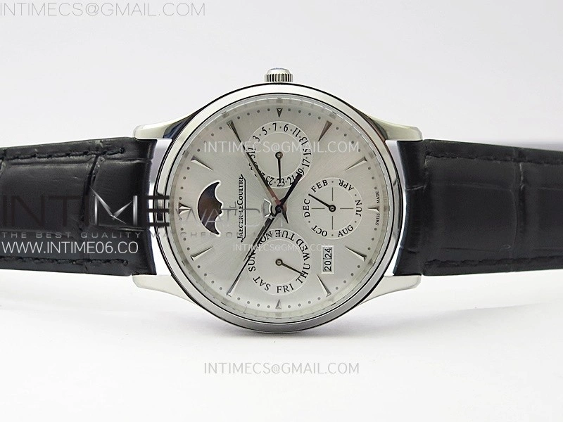 Master Ultra Thin Perpetual Calendar SS J Factory Best Edition Silver Dial on Black Leather Strap A868