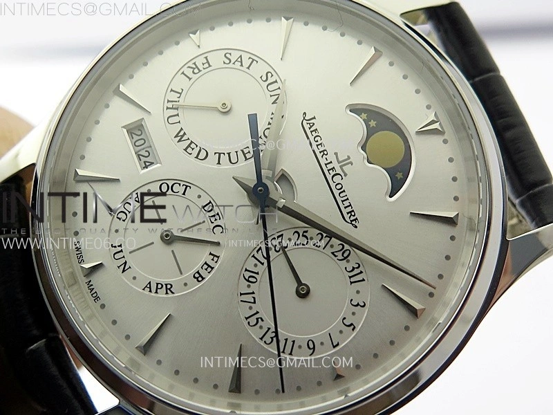 Master Ultra Thin Perpetual Calendar SS J Factory Best Edition Silver Dial on Black Leather Strap A868