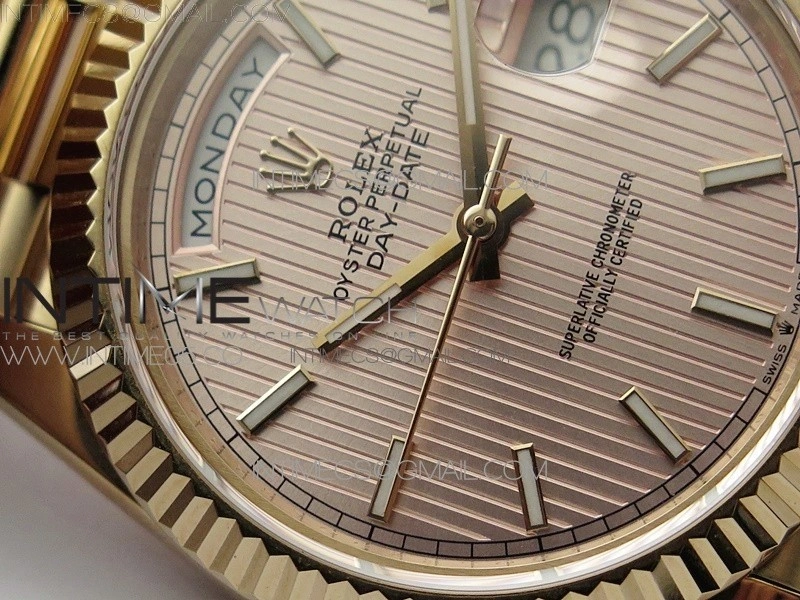 Day-Date 40mm 228239 BP New Dial Version 904 RG Texture Stick Markers Dial on RG President Bracelet A2836