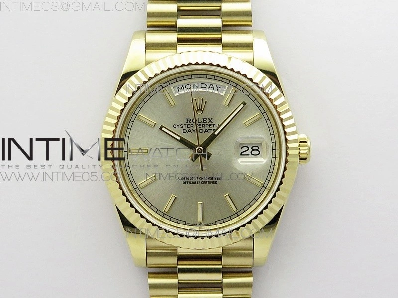 Day-Date 40mm 228239 BP New Dial Version 904 YG Silver Sticks Markers Dial on YG President Bracelet A2836