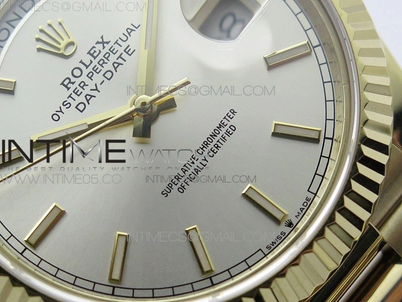 Day-Date 40mm 228239 BP New Dial Version 904 YG Silver Sticks Markers Dial on YG President Bracelet A2836