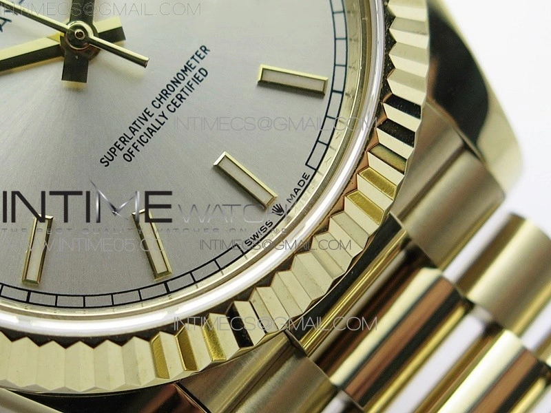Day-Date 40mm 228239 BP New Dial Version 904 YG Silver Sticks Markers Dial on YG President Bracelet A2836