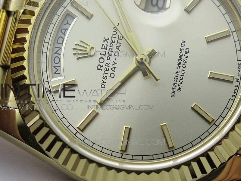 Day-Date 40mm 228239 BP New Dial Version 904 YG Silver Sticks Markers Dial on YG President Bracelet A2836