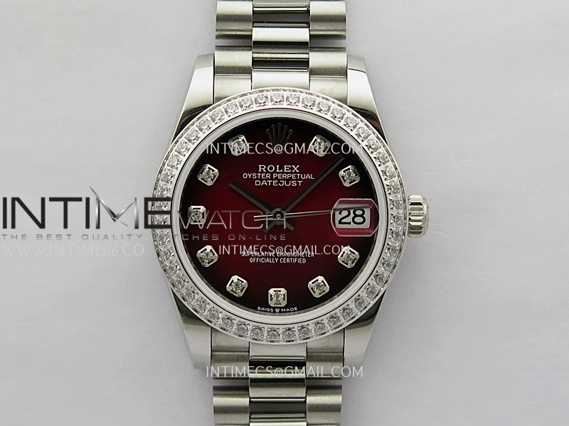 DateJust 31mm Diamond Bezel 904L SS GMF Best Edition Red Ombre Dial On 904L SS President Bracelet A2824