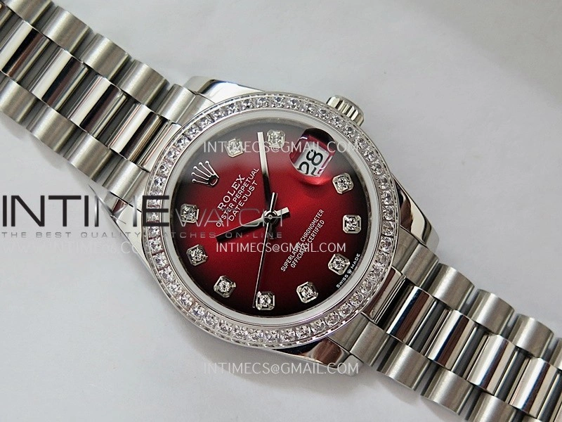 DateJust 31mm Diamond Bezel 904L SS GMF Best Edition Red Ombre Dial On 904L SS President Bracelet A2824