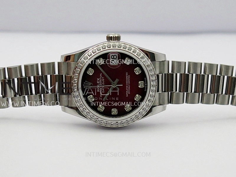 DateJust 31mm Diamond Bezel 904L SS GMF Best Edition Red Ombre Dial On 904L SS President Bracelet A2824