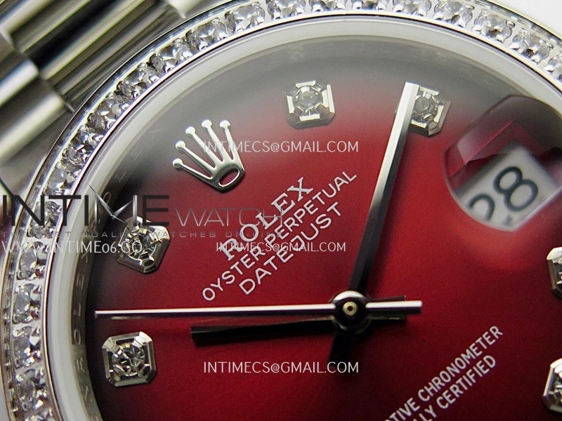 DateJust 31mm Diamond Bezel 904L SS GMF Best Edition Red Ombre Dial On 904L SS President Bracelet A2824