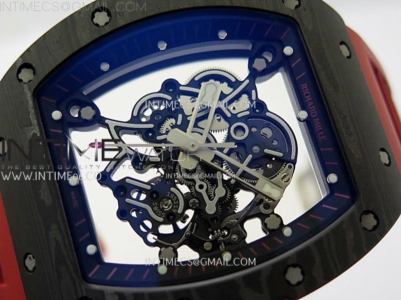 RM055 Black Carbon Bezel Black Crown NTPT Ti ZF 1:1 Best Edition on Red Rubber Strap RMUL2 Super Clone