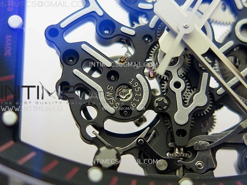 RM055 Black Carbon Bezel Black Crown NTPT Ti ZF 1:1 Best Edition on Red Rubber Strap RMUL2 Super Clone