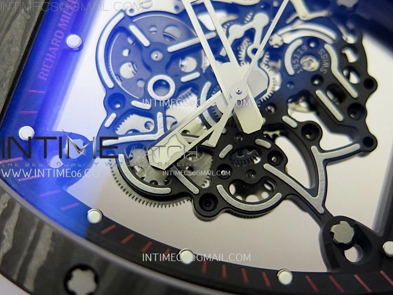 RM055 Black Carbon Bezel Black Crown NTPT Ti ZF 1:1 Best Edition on Red Rubber Strap RMUL2 Super Clone