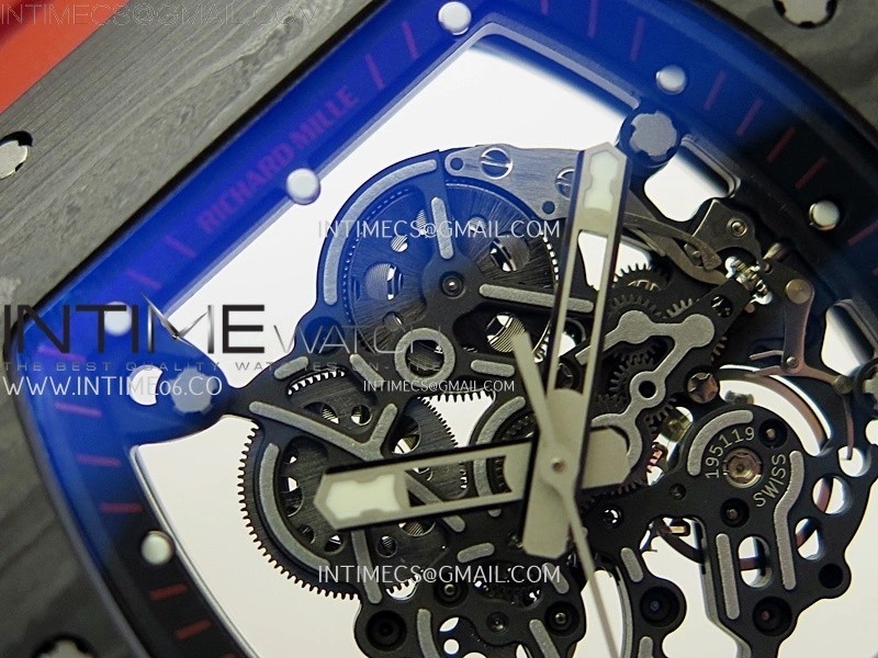 RM055 Black Carbon Bezel Black Crown NTPT Ti ZF 1:1 Best Edition on Red Rubber Strap RMUL2 Super Clone