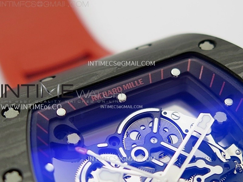 RM055 Black Carbon Bezel Black Crown NTPT Ti ZF 1:1 Best Edition on Red Rubber Strap RMUL2 Super Clone