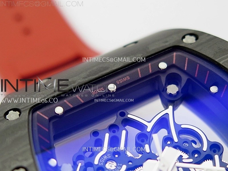 RM055 Black Carbon Bezel Black Crown NTPT Ti ZF 1:1 Best Edition on Red Rubber Strap RMUL2 Super Clone