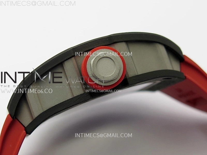 RM055 Black Carbon Bezel Black Crown NTPT Ti ZF 1:1 Best Edition on Red Rubber Strap RMUL2 Super Clone