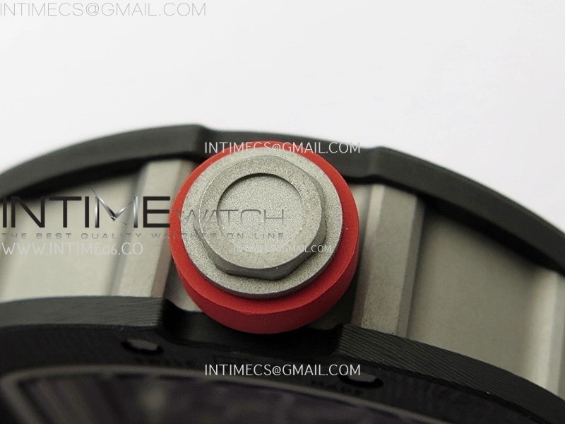 RM055 Black Carbon Bezel Black Crown NTPT Ti ZF 1:1 Best Edition on Red Rubber Strap RMUL2 Super Clone