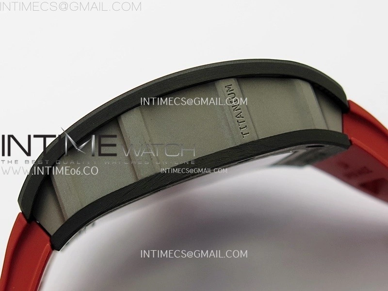 RM055 Black Carbon Bezel Black Crown NTPT Ti ZF 1:1 Best Edition on Red Rubber Strap RMUL2 Super Clone