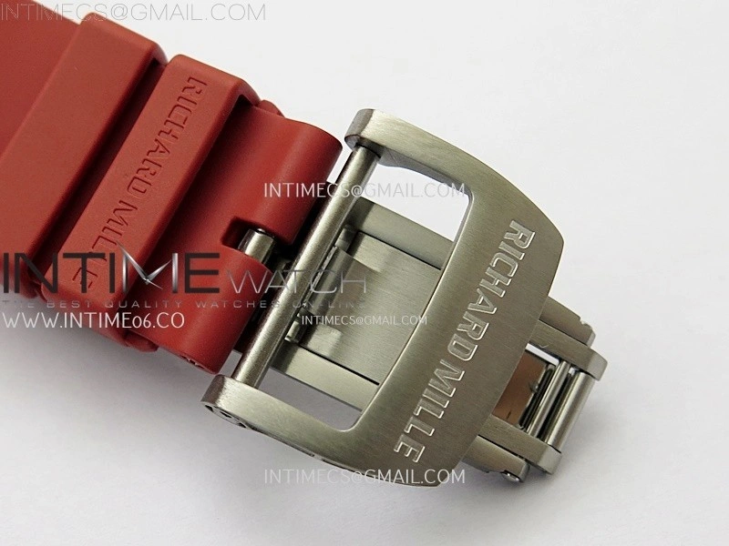 RM055 Black Carbon Bezel Black Crown NTPT Ti ZF 1:1 Best Edition on Red Rubber Strap RMUL2 Super Clone