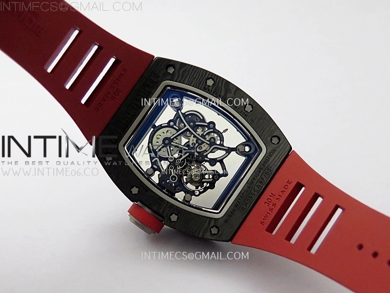 RM055 Black Carbon Bezel Black Crown NTPT Ti ZF 1:1 Best Edition on Red Rubber Strap RMUL2 Super Clone