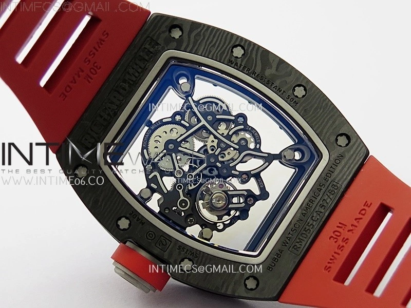 RM055 Black Carbon Bezel Black Crown NTPT Ti ZF 1:1 Best Edition on Red Rubber Strap RMUL2 Super Clone