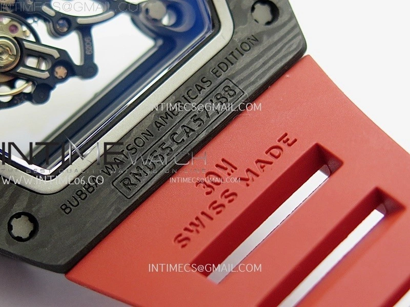 RM055 Black Carbon Bezel Black Crown NTPT Ti ZF 1:1 Best Edition on Red Rubber Strap RMUL2 Super Clone