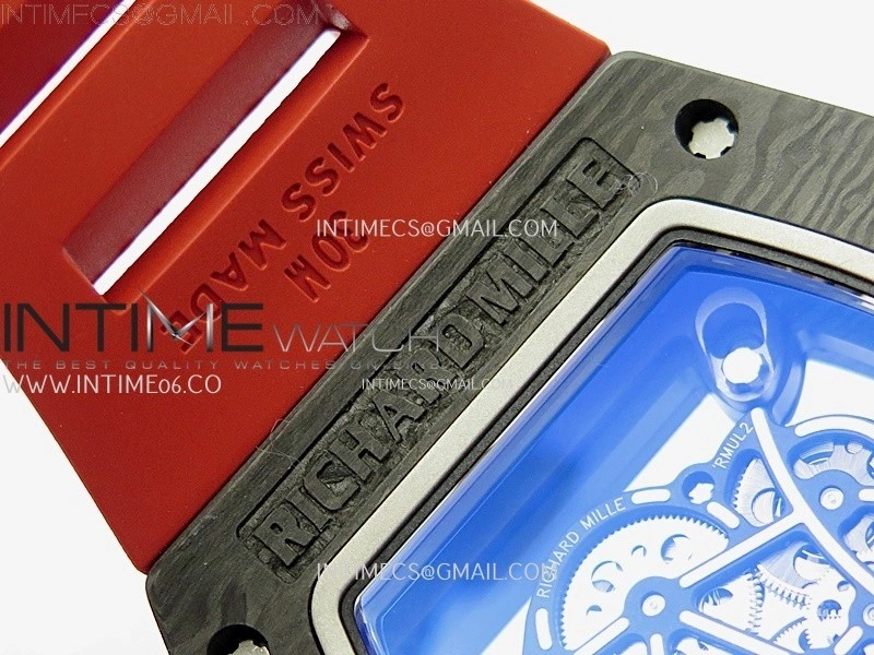 RM055 Black Carbon Bezel Black Crown NTPT Ti ZF 1:1 Best Edition on Red Rubber Strap RMUL2 Super Clone