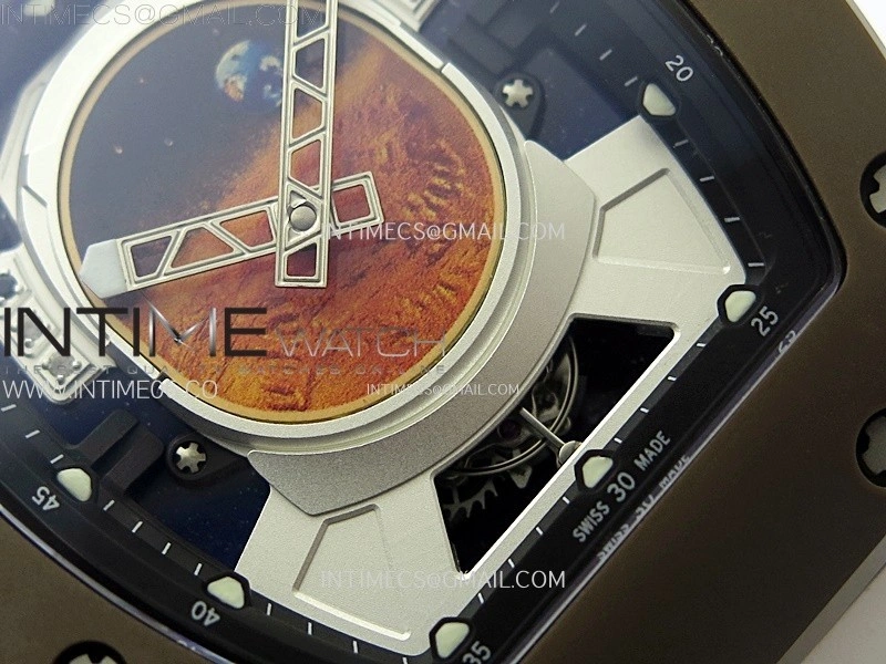 RM052-05 Brown Ceramic Bezel Carbon Case YSF Best Edition Skeleton Dial on White Rubber Strap Tourbillon