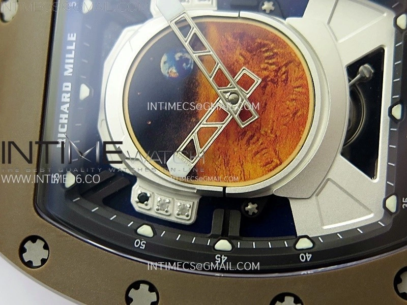 RM052-05 Brown Ceramic Bezel Carbon Case YSF Best Edition Skeleton Dial on White Rubber Strap Tourbillon