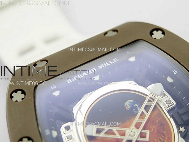 RM052-05 Brown Ceramic Bezel Carbon Case YSF Best Edition Skeleton Dial on White Rubber Strap Tourbillon