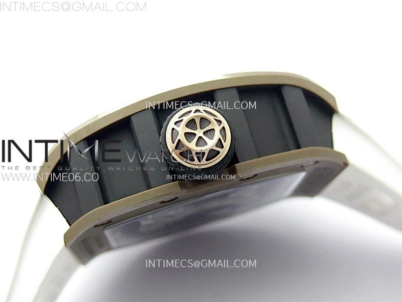 RM052-05 Brown Ceramic Bezel Carbon Case YSF Best Edition Skeleton Dial on White Rubber Strap Tourbillon