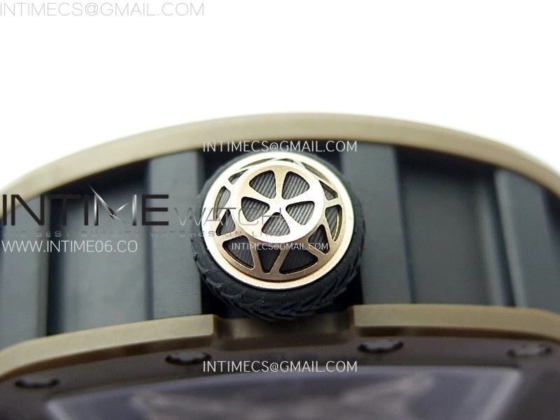 RM052-05 Brown Ceramic Bezel Carbon Case YSF Best Edition Skeleton Dial on White Rubber Strap Tourbillon