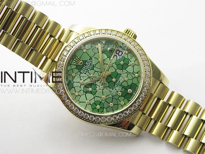 DateJust 31mm 278274 YG Crystals Bezel GMF Best Edition Green Flowers Crystals Dial on YG President Bracelet A2824