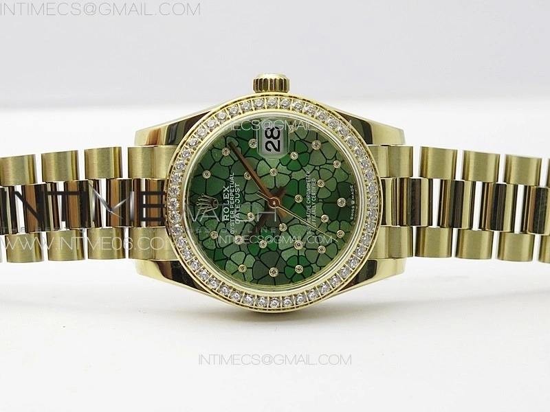 DateJust 31mm 278274 YG Crystals Bezel GMF Best Edition Green Flowers Crystals Dial on YG President Bracelet A2824