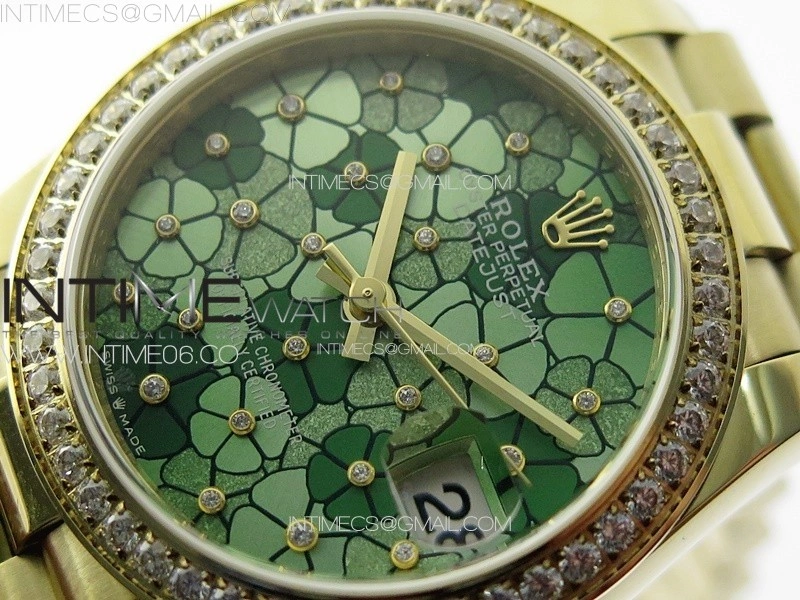 DateJust 31mm 278274 YG Crystals Bezel GMF Best Edition Green Flowers Crystals Dial on YG President Bracelet A2824