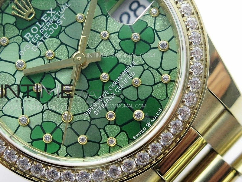DateJust 31mm 278274 YG Crystals Bezel GMF Best Edition Green Flowers Crystals Dial on YG President Bracelet A2824