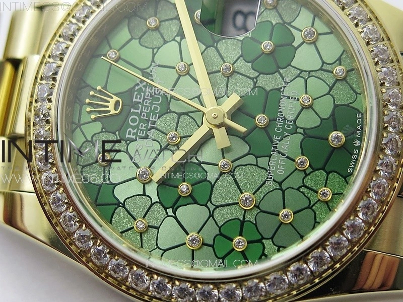 DateJust 31mm 278274 YG Crystals Bezel GMF Best Edition Green Flowers Crystals Dial on YG President Bracelet A2824