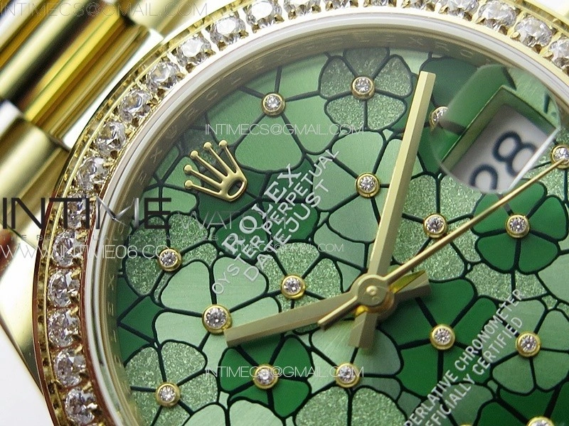 DateJust 31mm 278274 YG Crystals Bezel GMF Best Edition Green Flowers Crystals Dial on YG President Bracelet A2824