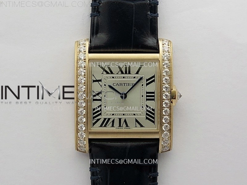Tank Francaise Ladies 27mm Diamond Bezel RG 8848F 1:1 Best Edition Silver Dial on Black Leather Strap Ronda Quartz V2