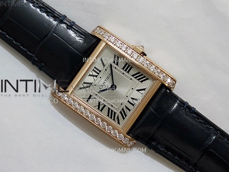 Tank Francaise Ladies 27mm Diamond Bezel RG 8848F 1:1 Best Edition Silver Dial on Black Leather Strap Ronda Quartz V2