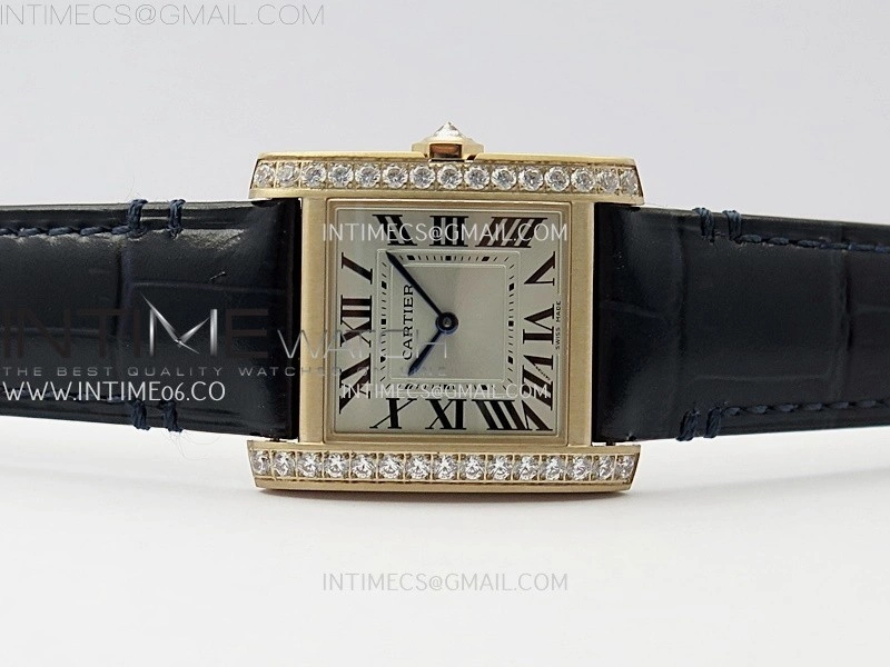 Tank Francaise Ladies 27mm Diamond Bezel RG 8848F 1:1 Best Edition Silver Dial on Black Leather Strap Ronda Quartz V2