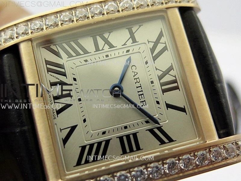 Tank Francaise Ladies 27mm Diamond Bezel RG 8848F 1:1 Best Edition Silver Dial on Black Leather Strap Ronda Quartz V2