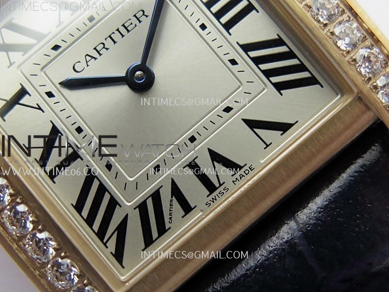 Tank Francaise Ladies 27mm Diamond Bezel RG 8848F 1:1 Best Edition Silver Dial on Black Leather Strap Ronda Quartz V2