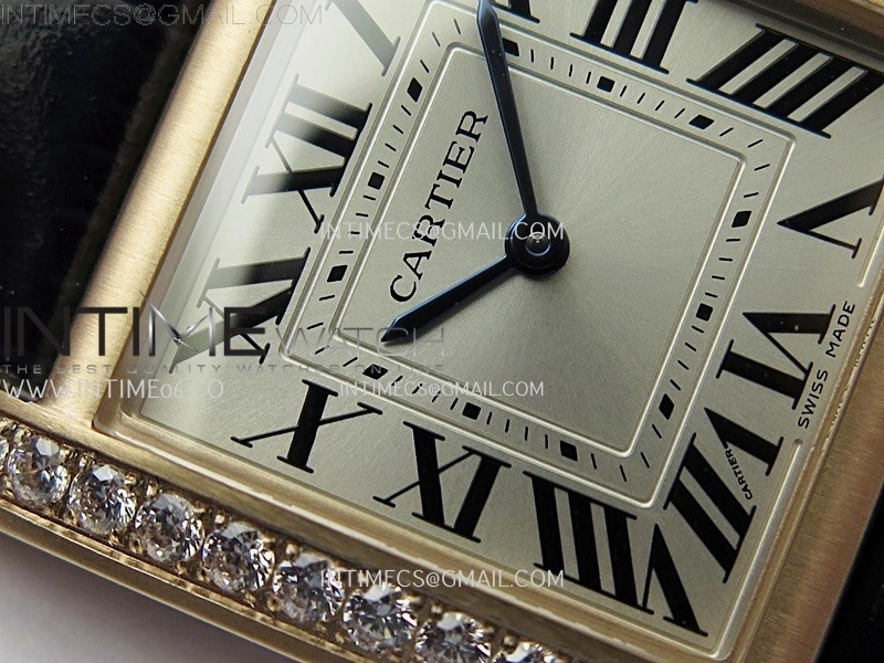 Tank Francaise Ladies 27mm Diamond Bezel RG 8848F 1:1 Best Edition Silver Dial on Black Leather Strap Ronda Quartz V2