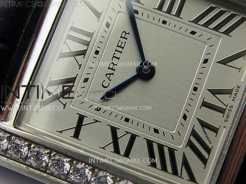 Tank Francaise Ladies 27mm Diamond Bezel SS 8848F 1:1 Best Edition Silver Dial on Black Leather Strap Ronda Quartz V2