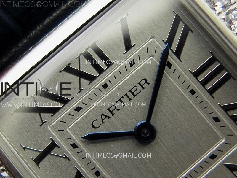 Tank Francaise Ladies 27mm Diamond Bezel SS 8848F 1:1 Best Edition Silver Dial on Black Leather Strap Ronda Quartz V2