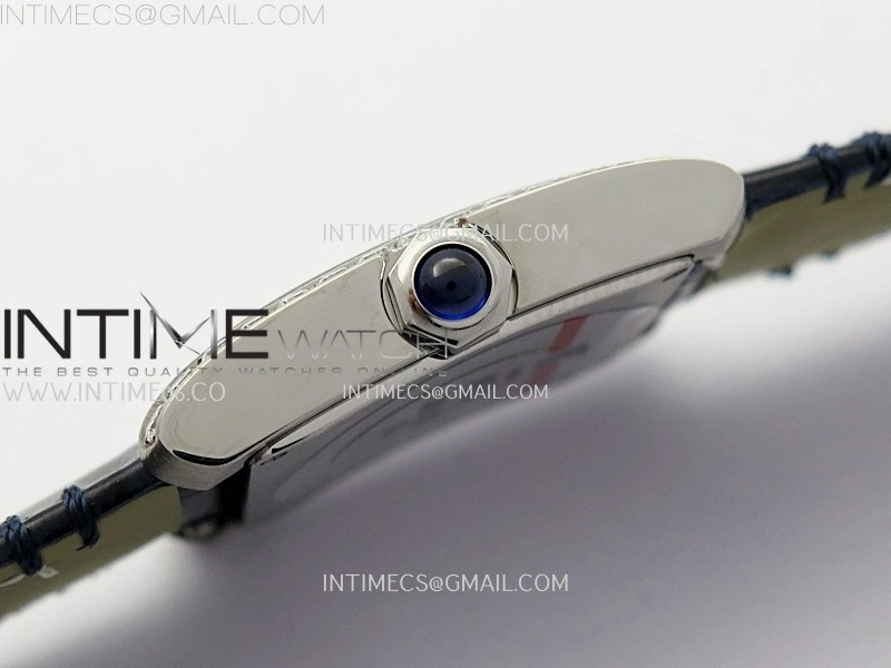 Tank Francaise Ladies 27mm Diamond Bezel SS 8848F 1:1 Best Edition Silver Dial on Black Leather Strap Ronda Quartz V2