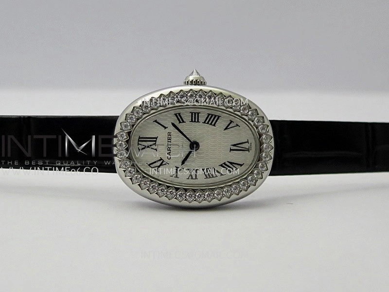 Baignoire Watch Diamond Bezel SS AF 1:1 Best Edition White textured Dial On Black Croco Strap RONDA Quartz